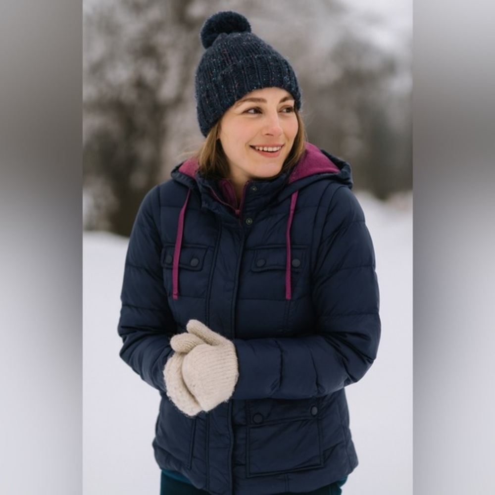 Boden Blue Puffer Jacket with Pink Accents